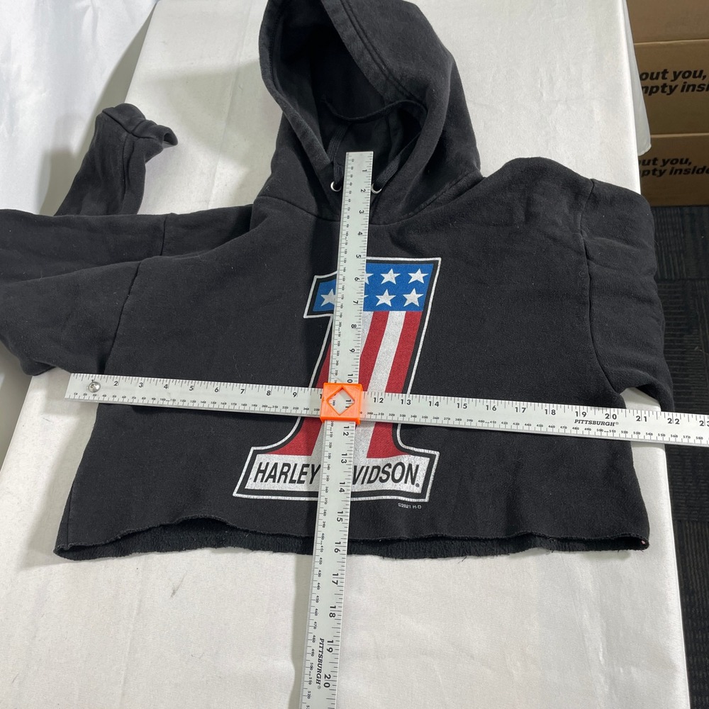 Harley-Davidson #1 California Shield Logo Black Cropped Hoodie Women's SMALL - Picture 10 of 10